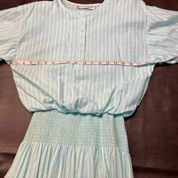 Vintage 80's Jessica Howard Striped Pastel Short sleeve Dress Womens 6 Smocked - Picture 14 of 16